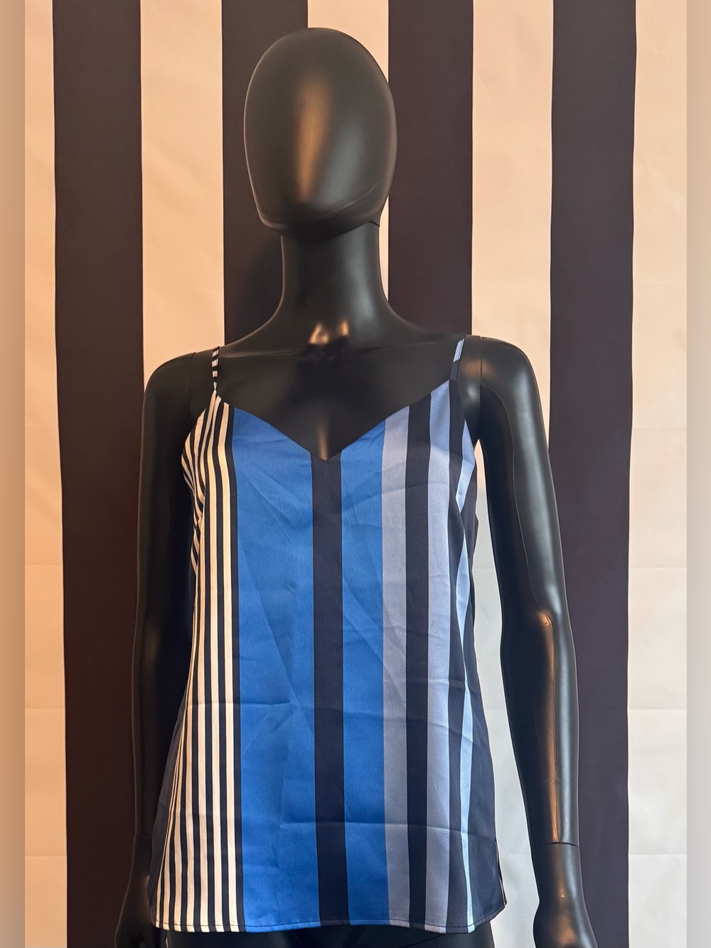 Banana Republic Blue and White Striped Silk Tank Top